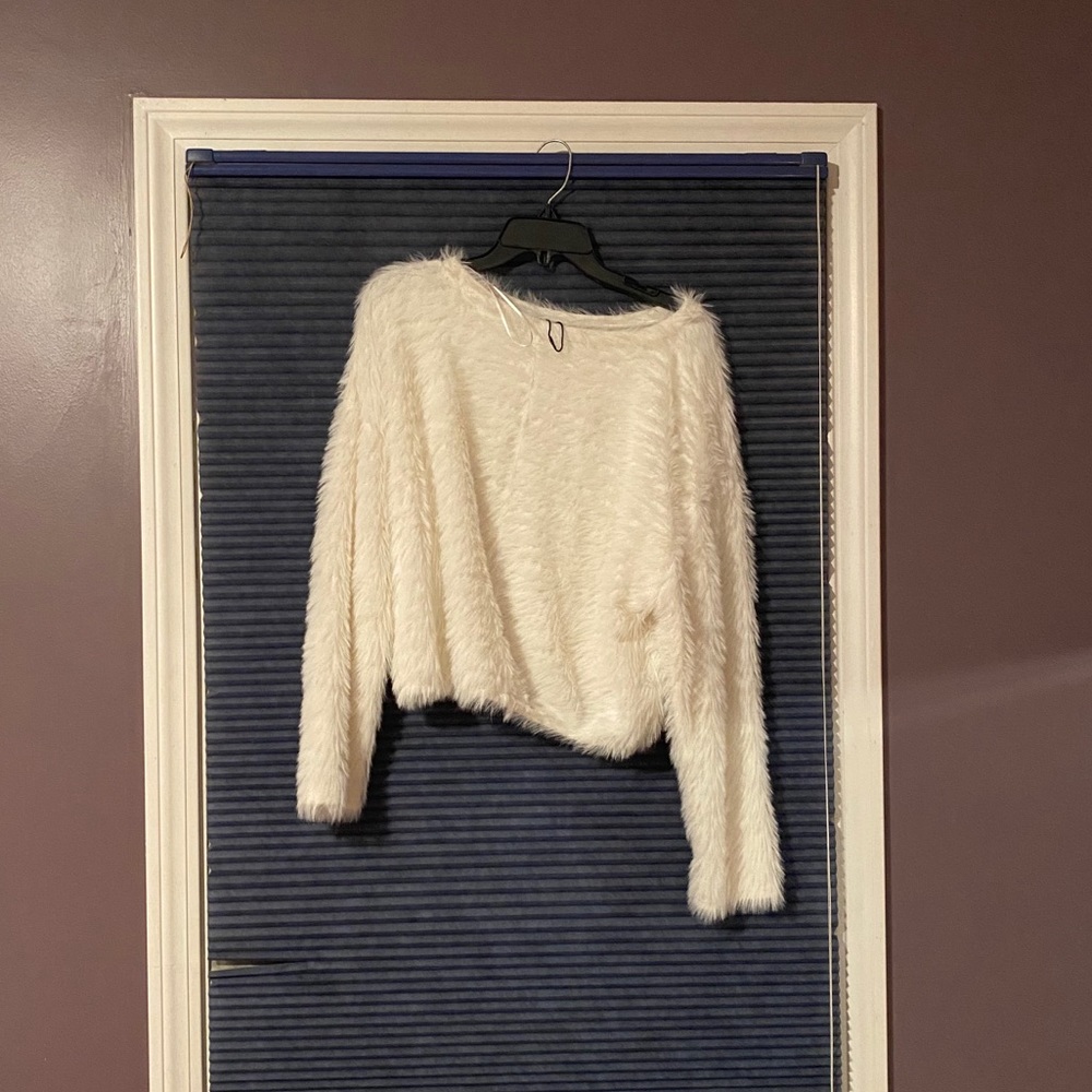 cute pure white fuzzy winter sweater